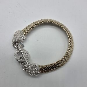 banana republic herringbone gold tone pave rhinestone bracelet toggle clasp 7in